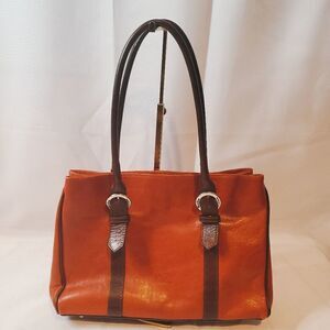 CRISTINA Italian Leather Orange and Brown Leather Shoulder Bag